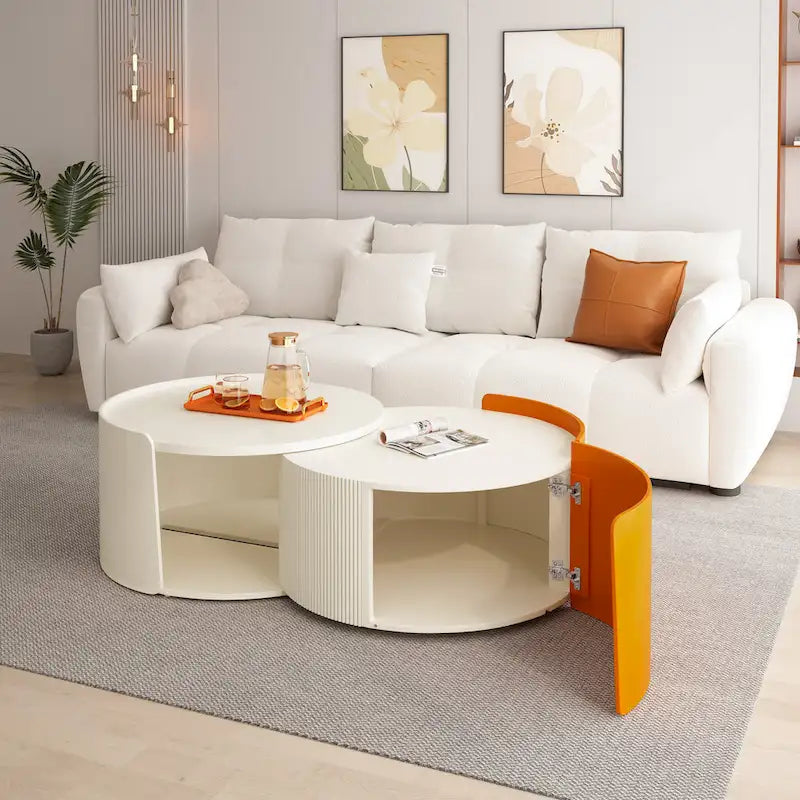 Tables basses gigognes, tables gigognes rondes et tables d'appoint pour petits espaces, tables d'appoint modernes avec plateau coulissant extensible
